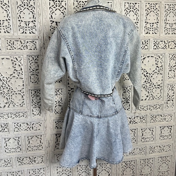 Vtg Acid Wash Denim Cropped Jacket & Trumpet Skirt Set Sz Small - Picture 9 of 10